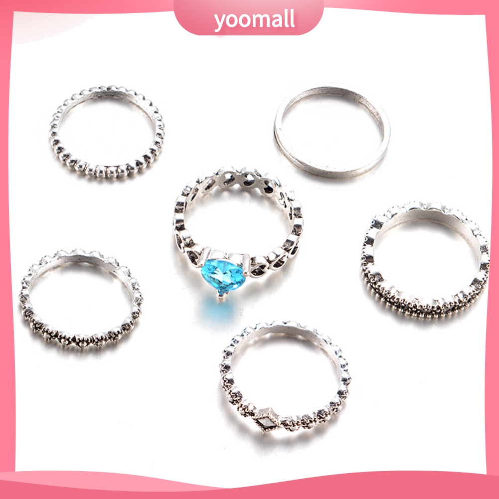 Set 6 Nhẫn Đốt Ngón Tay Nhiều Kiểu Đính Đá Phong Cách Boho