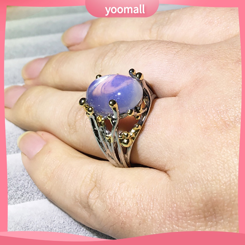 Nhẫn Đính Hôn Đính Đá Topaz Hình Oval Màu Sắc Phong Cách Vintage Dành Cho Nữ