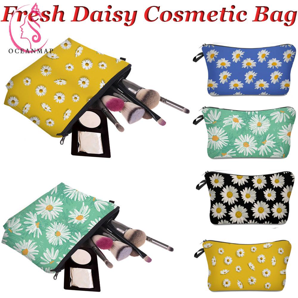 OCEANMAP Túi Đựng Mỹ Phẩm Chống Thấm Nước In Họa Tiết Hoa Cúc Xinh Xắn Cho Nữ