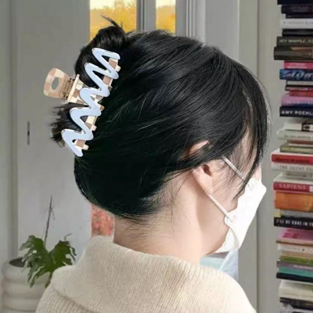ANEMONE Kẹp Tóc Càng Cua Cỡ Lớn Kẻ Sọc Caro Sáng Tạo Cho Hàng Ngày