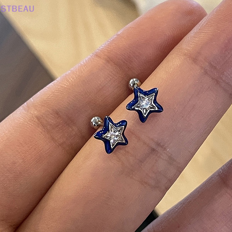 [Cxsteau] Bông Tai Đinh Tán Mini Hình Ngôi Sao Pha Lê Xanh Dương Ngọt Ngào Thời Trang Cho Nữ Y2k MME