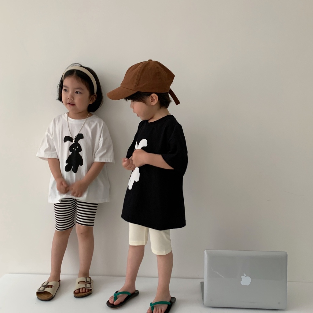 Áo thun cotton ngắn tay in hình thỏ dễ thương cho bé