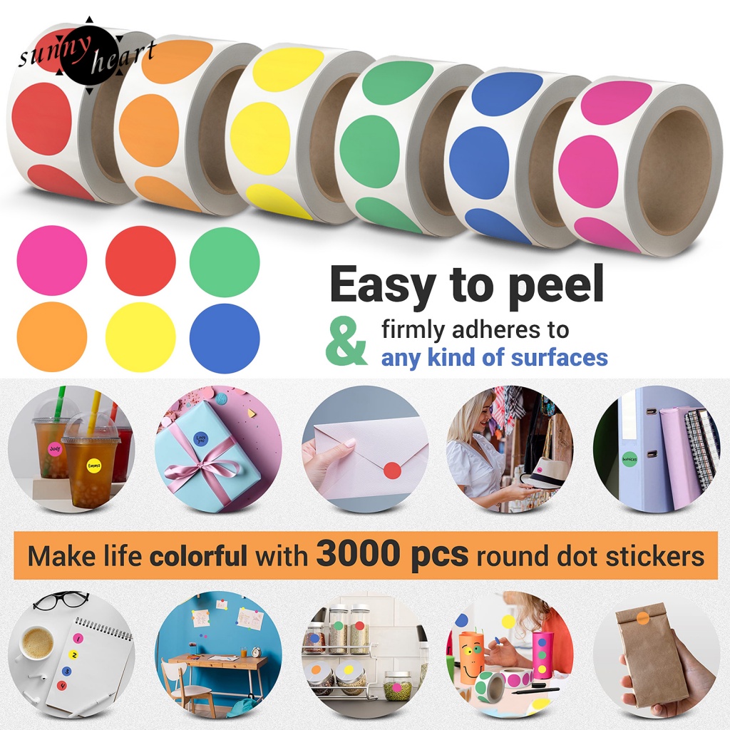 Sunnyheart 6 Cuộn 6 Cuộn Nhãn Dán Hình Tròn Nhỏ Nhiều Màu Sắc Khác Nhau Mỗi Cuộn Là 500 Chấm Dán Tổng Cộng 3000 Miếng Dán Để Gặp Cần Chấm Tròn Đầy Màu Sắc Sặc Sỡ