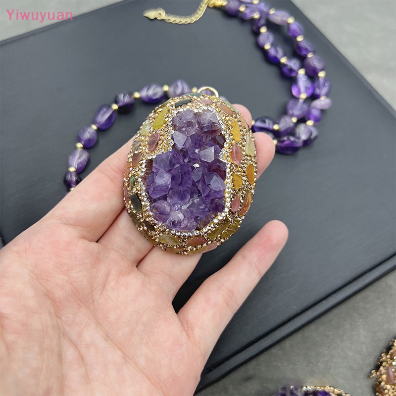 &lt; Yiwuyuan &gt; Vòng cổ Hạt Thạch Anh Tím Vintage Thời Trang Sáng Tạo Thủ Công Dành Cho Nữ Mới