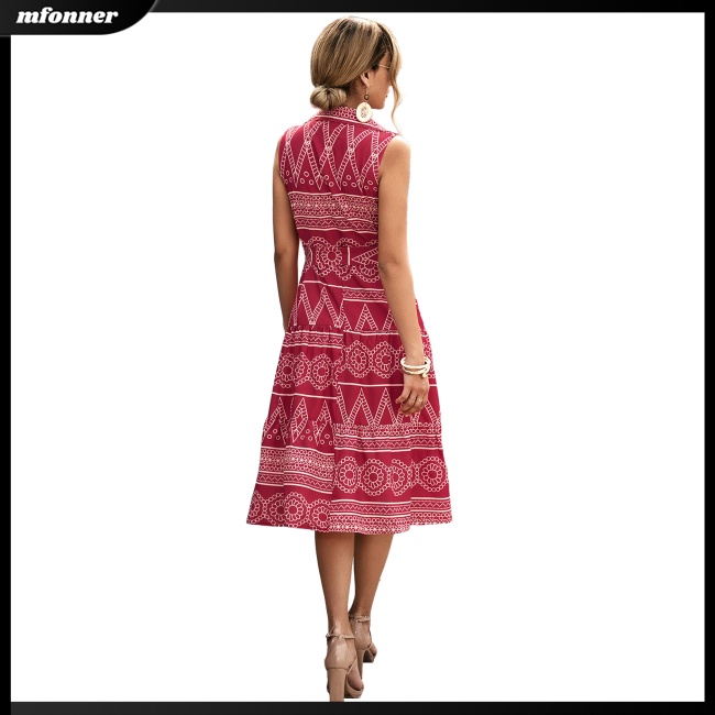 Đầm Dài Dáng Chữ A Sát Nách Cổ Bẻ Thoáng Khí In Họa Tiết Cổ Điển Thời Trang Mùa Hè Cho Nữ