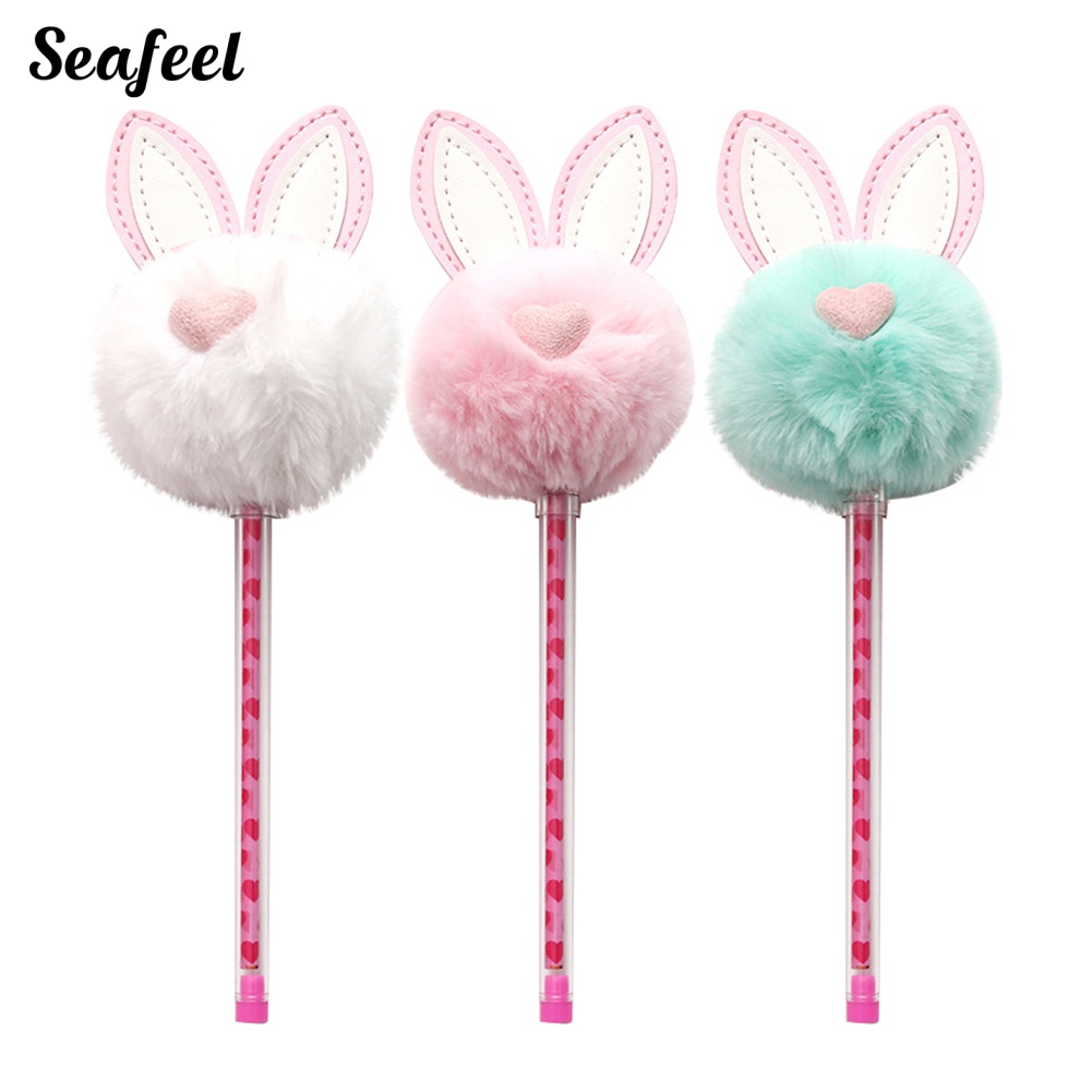 Bút Mực Gel Ngòi 0.5mm Gắn Tai Thỏ Bông Đáng Yêu