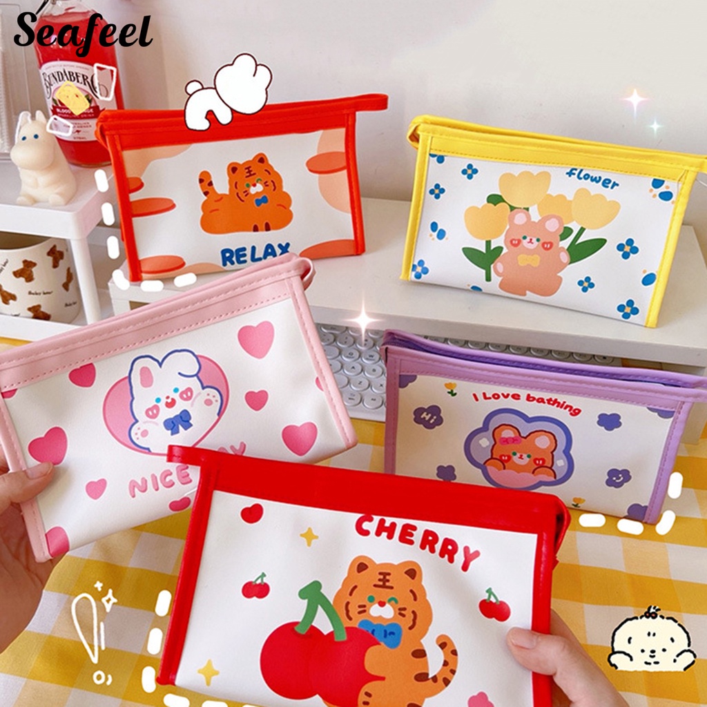 Bóp Viết Giả Da Sức Chứa Lớn Có Khóa Kéo In Họa Tiết Hoạt Hình Màu Sắc Sống Động Trang Trí Trường Học