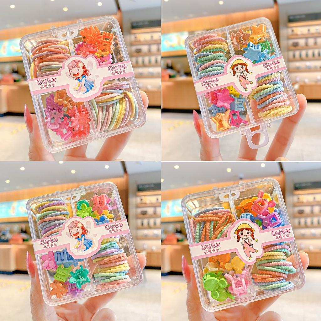 Hộp 40 Buộc Tóc Và 14 Kẹp Tóc Cho Bé Gái Siêu Yêu PKT32