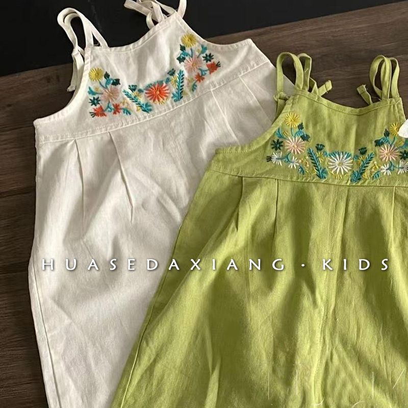 Bộ Áo Liền Quần Hai Dây Thêu Hoa Phong Cách Hàn Quốc Thời Trang Mùa Hè 2023 Cho Bé Gái