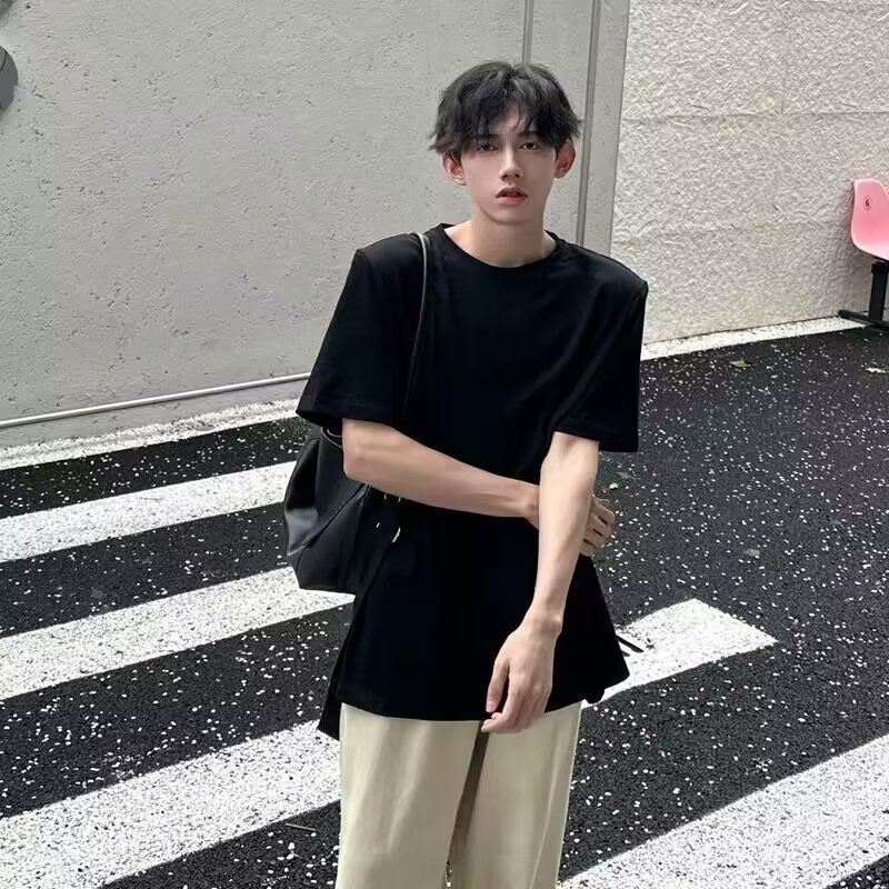 Áo Thun Đệm Vai Tay Lửng Màu Đen Trơn Trọng Lượng Nặng