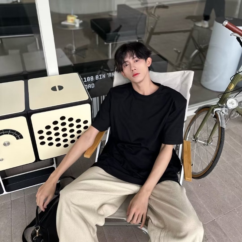 Áo Thun Đệm Vai Tay Lửng Màu Đen Trơn Trọng Lượng Nặng