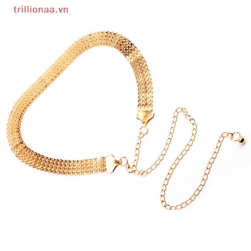 Thắt Lưng Dây Xích Kim Loại Gợn Sóng Màu Vàng Thời Trang