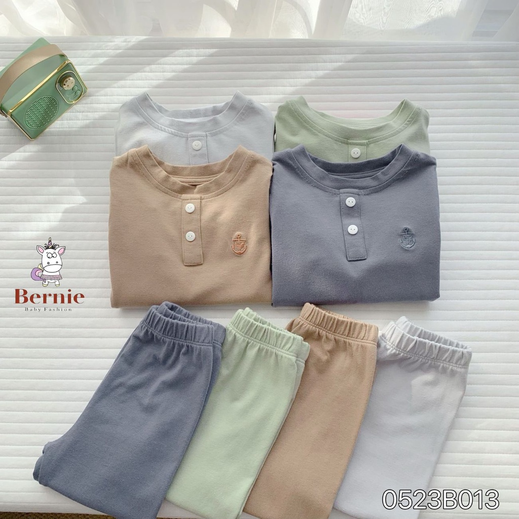 Đồ bộ dài tay cho bé trai thun cotton trơn màu basic hàn quốc mỏ neo 1 đến 7 tuổi BERNIE