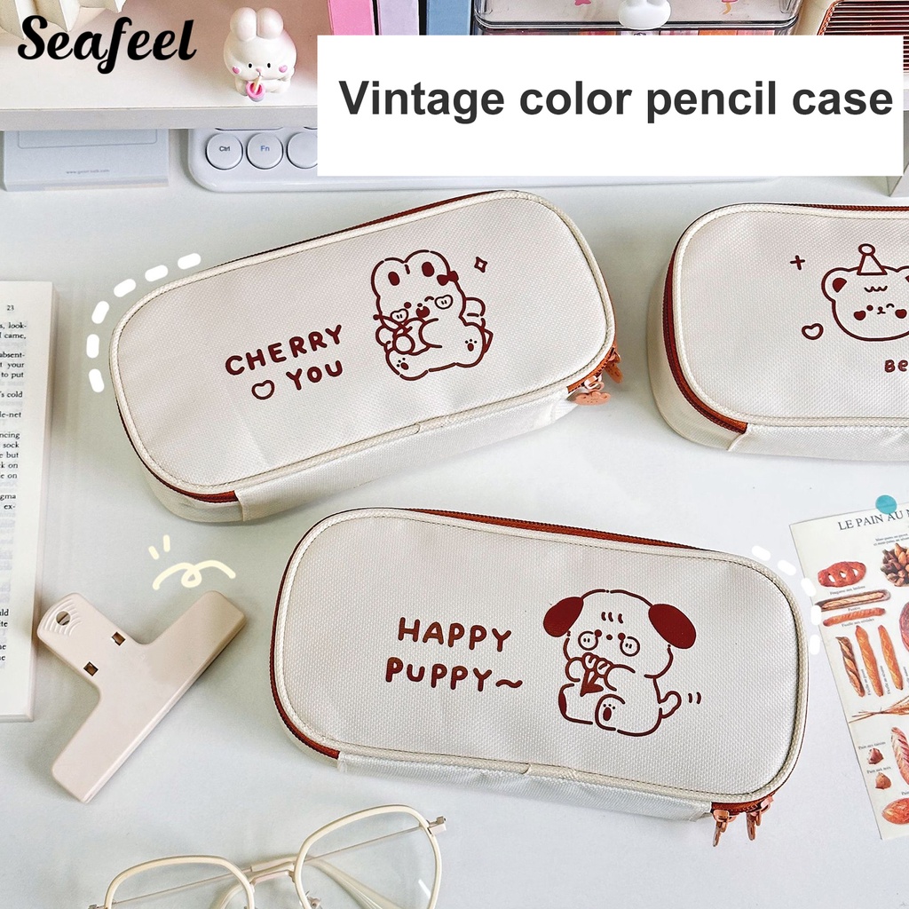 Túi Đựng Bút Dạng Lưới In Họa Tiết Gấu Hoạt Hình Dễ Thương