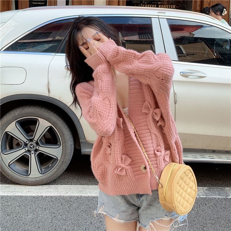 Áo Khoác Cardigan Dệt Kim Cổ Chữ V Phong Cách Thời Trang Hàn Quốc