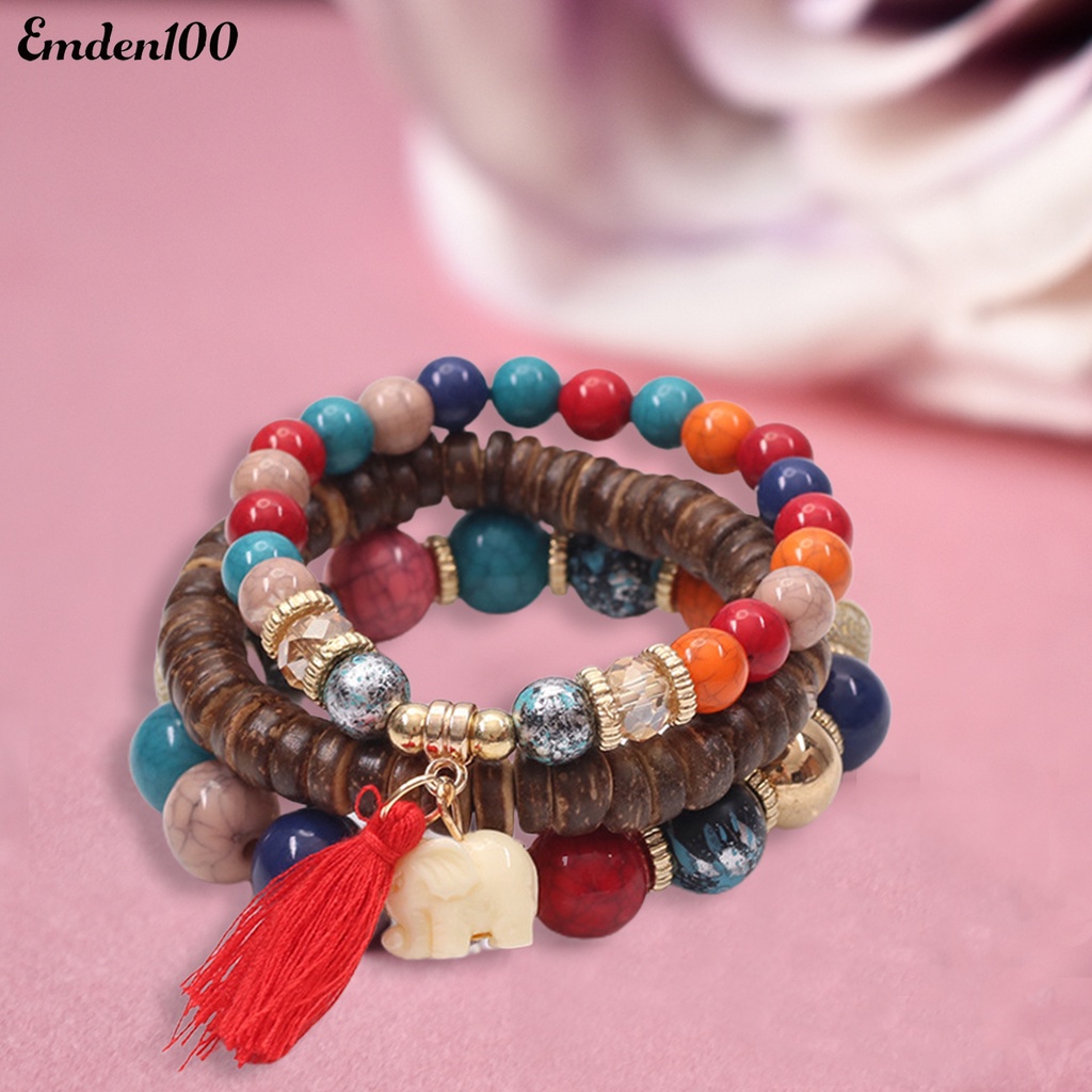 Set 3 Vòng Tay Chuỗi Hạt Gỗ Thời Trang Cho Nữ