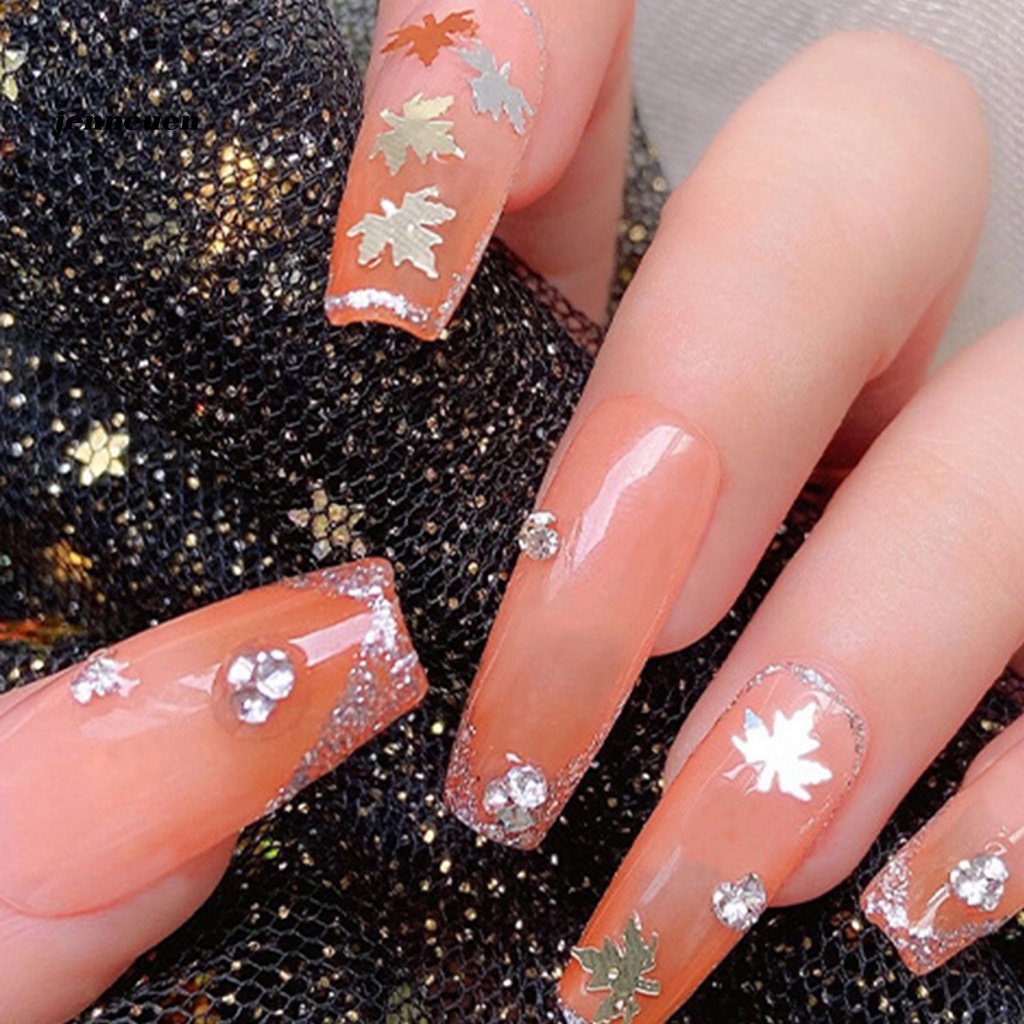 1 Hộp Nhãn Dán Trang Trí Móng Tay An Toàn Hình Lá Phong Lấp Lánh Siêu Mỏng