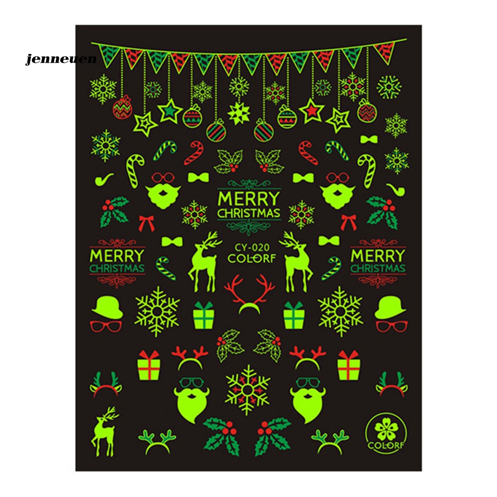 1 Tấm Miếng Dán Móng Tay Dạ Quang Hình Người Tuyết