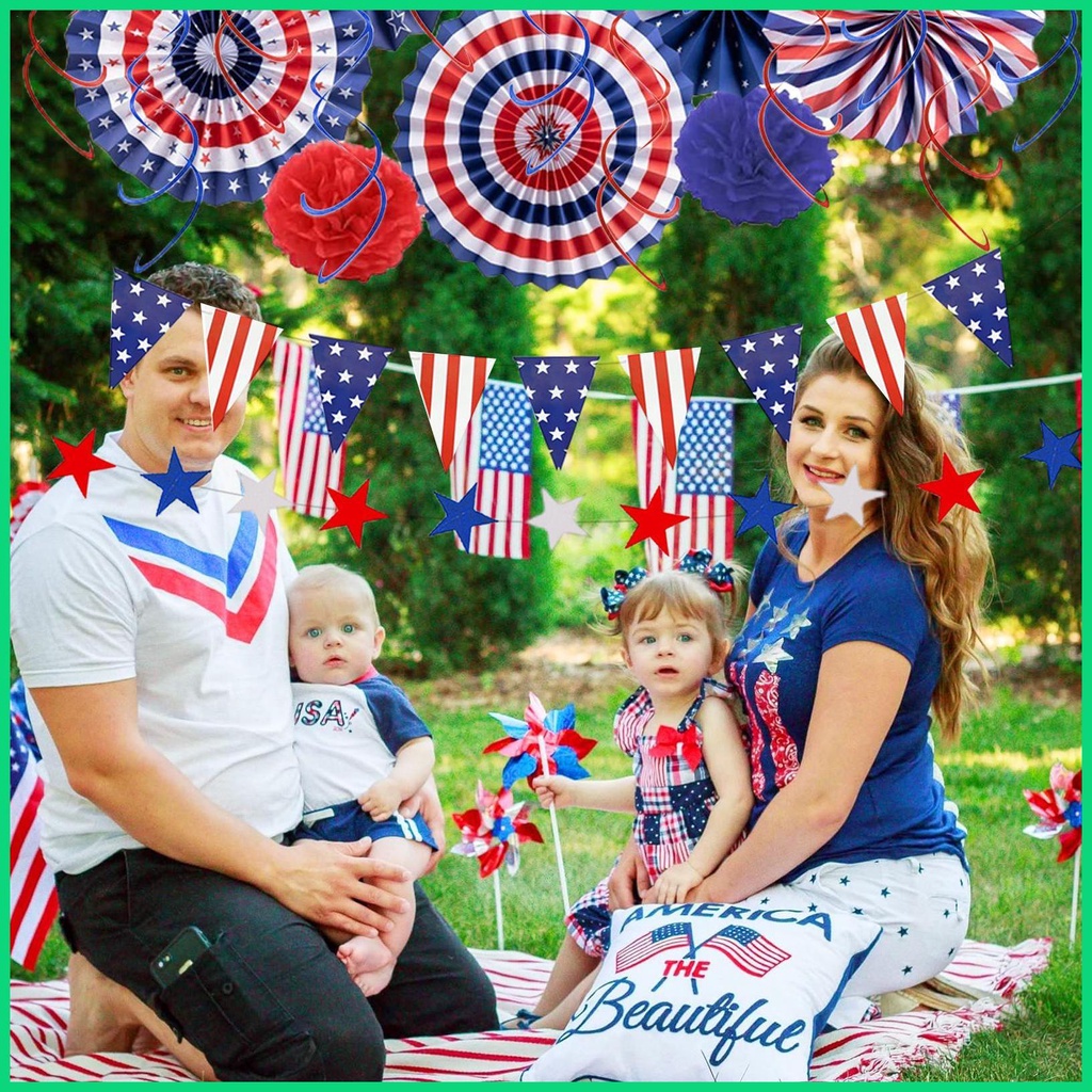 Banner Hình Tam Giác 4th of July Dùng Trang Trí Tiệc Kỷ Niệm