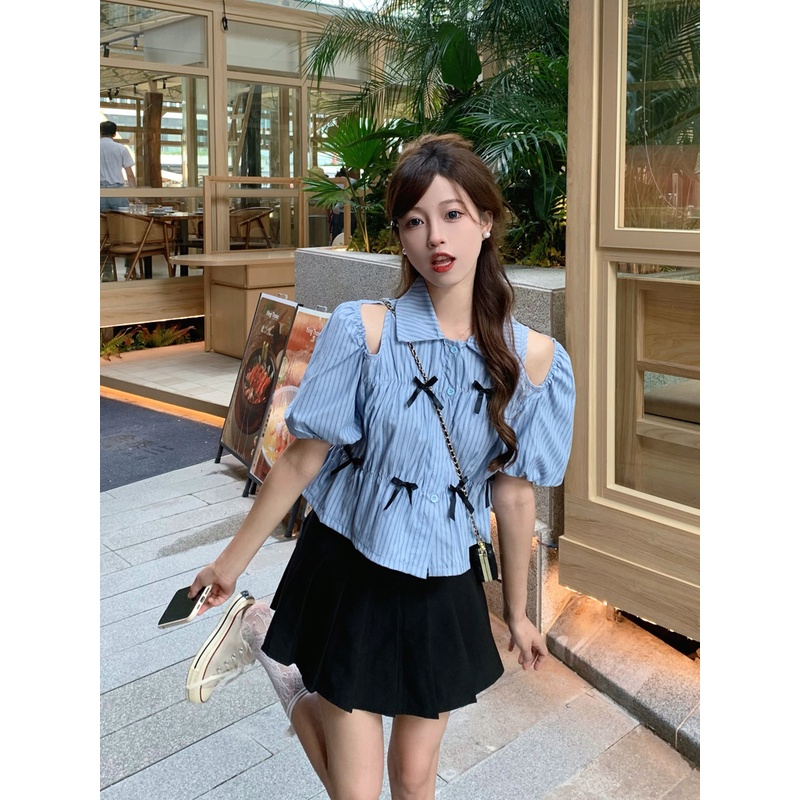 SUXI Áo Kiểu Tay Phồng Trễ Vai Dáng Ôm Thời Trang Quyến Rũ Cho Nữ