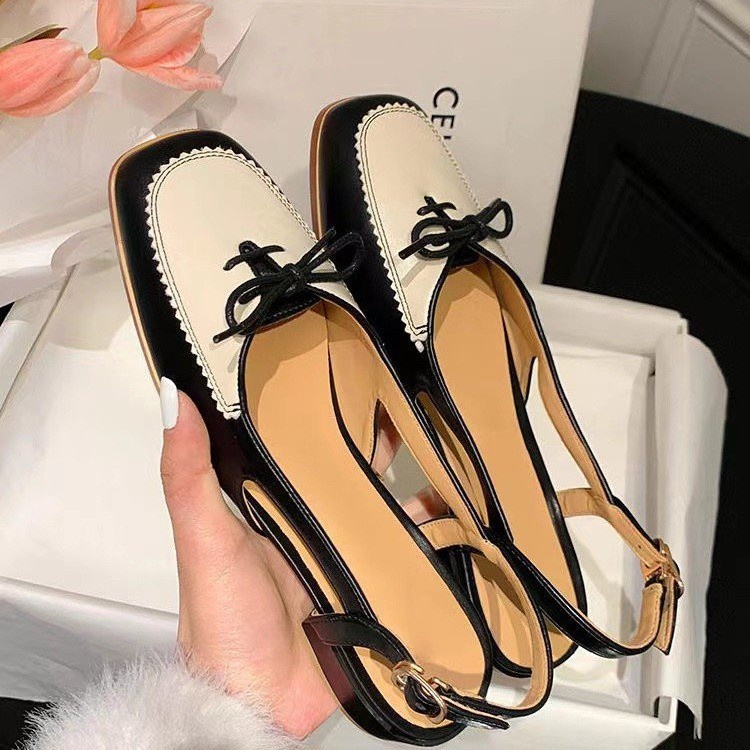 Sandal Mũi Vuông Hở Lưng Đính Nơ Xinh Xắn Theo Phong Cách retro B14L Dành Cho Nữ