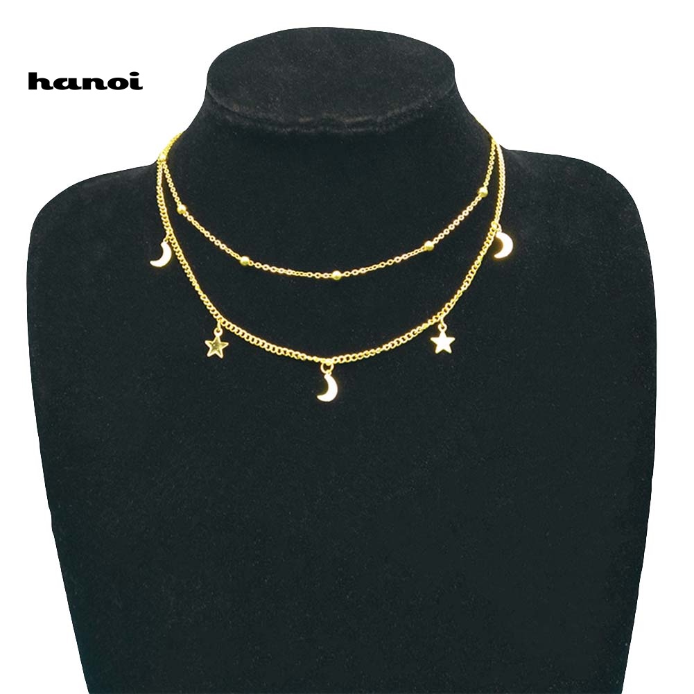 Vòng Cổ Choker Hai Tầng Hình Mặt Trăng Ngôi Sao Thời Trang Dành Cho Nữ