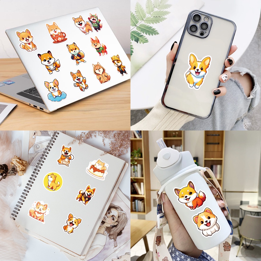 Bộ 50 Miếng Dán Hình Chú Chó Shiba Inu Graffiti Dễ Thương Dùng Trang Trí Vali / Laptop / Điện Thoại / Sổ Tay