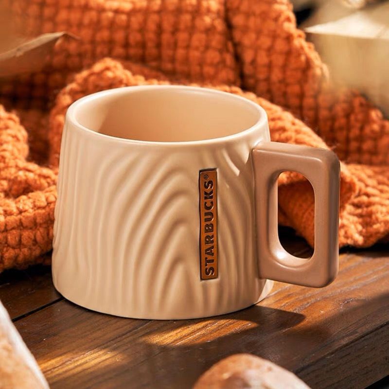 Cốc nước Starbucks, cốc gốm nổi vân gỗ, huy chương đồng dung tích lớn, cốc cà phê, văn phòng cổ điển