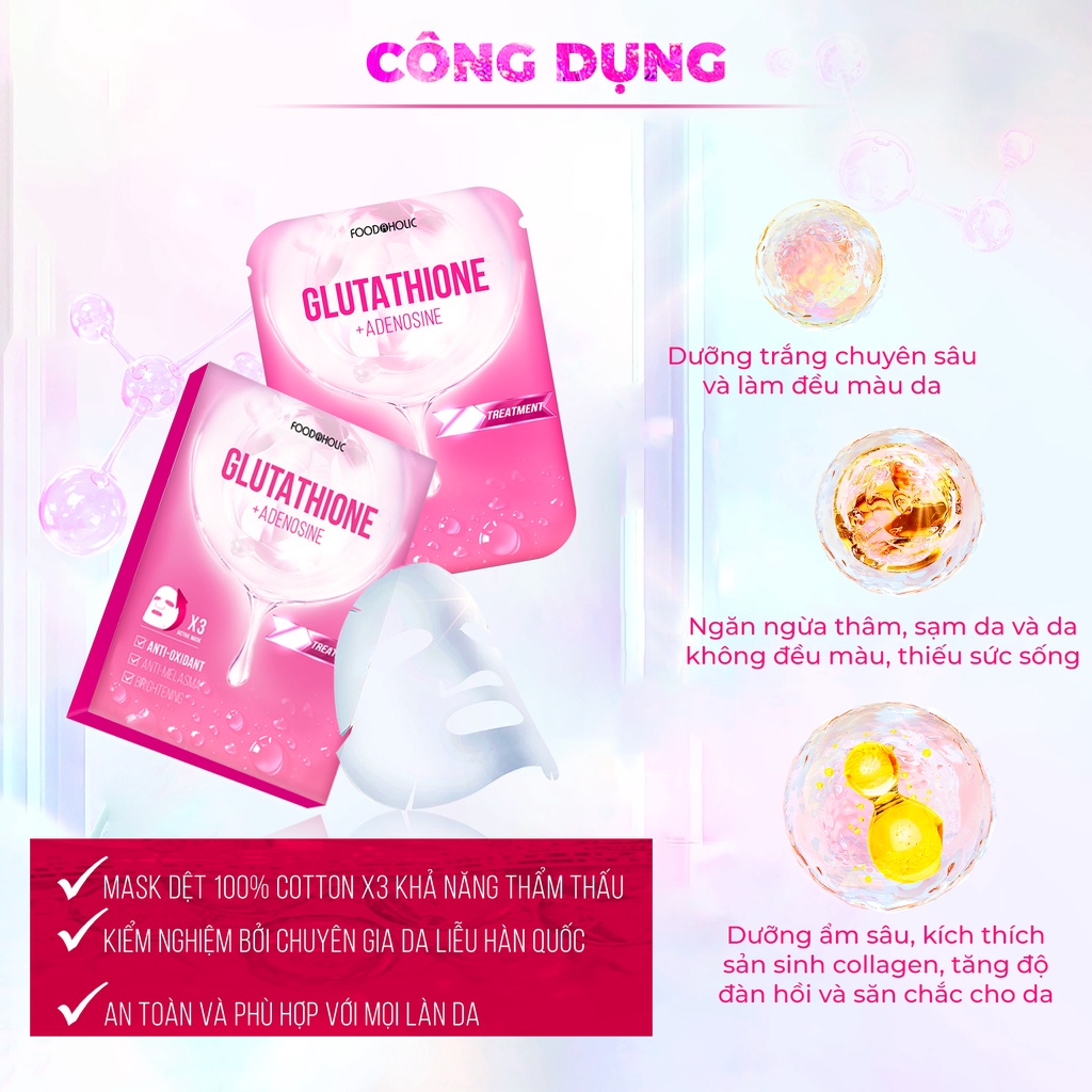 Mặt Nạ Foodaholic Glutathione Dưỡng Trắng, Đều Màu Da Glutathione Ample Mask 23ml/miếng