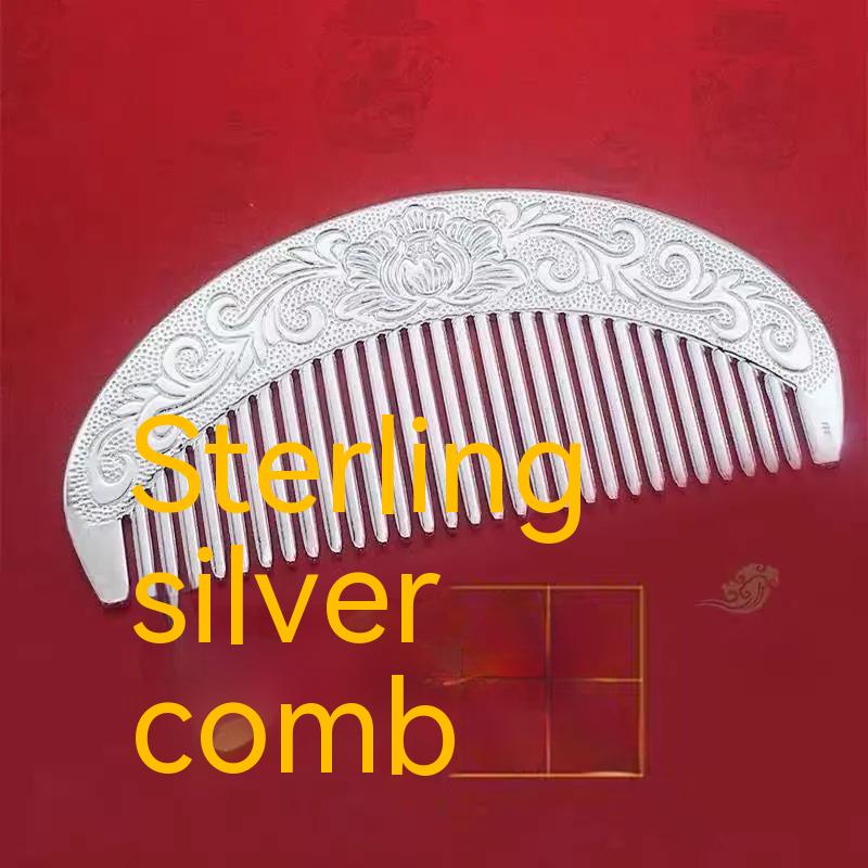 Lược Chải Tóc Bằng Bạc Sterling Hình Bán Nguyệt Phong Cách Hong Kong S999