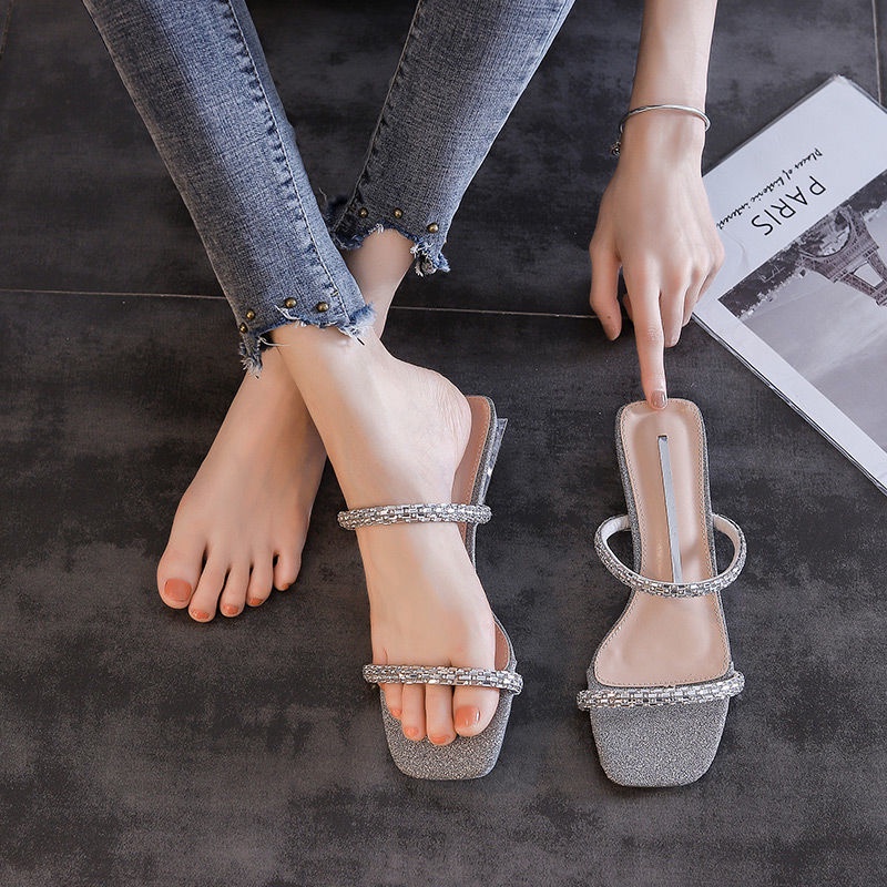 Chunky heel sandals nữ mặc ngoài mùa hè 2023 phong cách mới phong cách cổ tích hở ngón chân dép gót thấp
