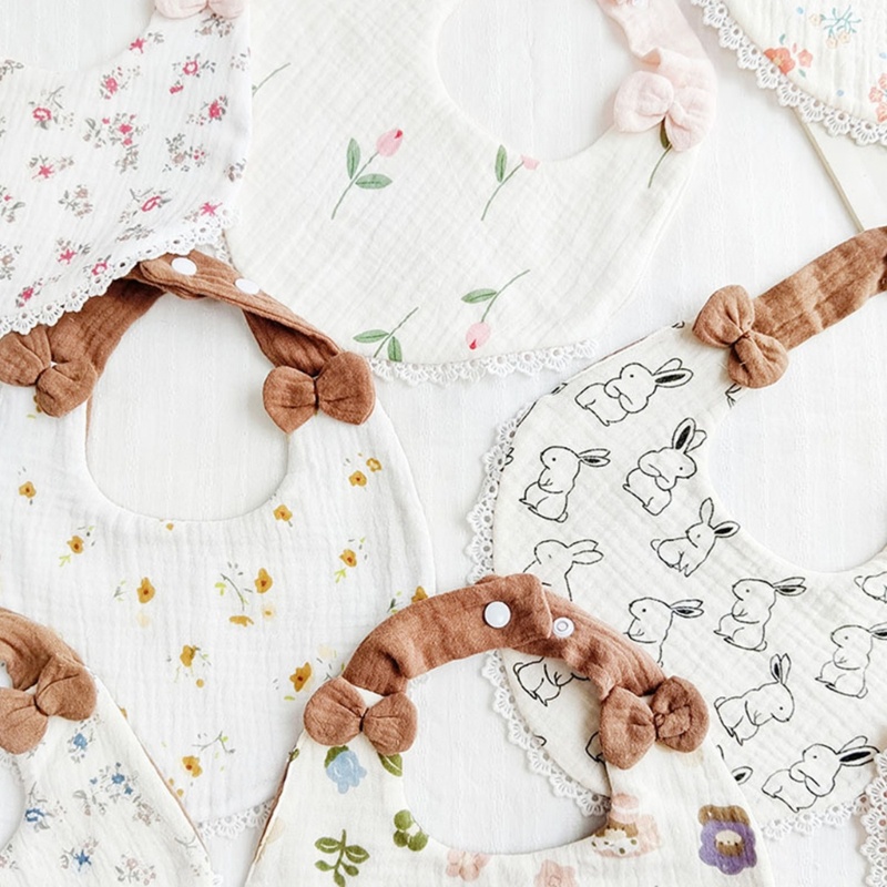 Yếm Ăn Vải cotton Họa Tiết Hoa Xinh Xắn Cho Bé