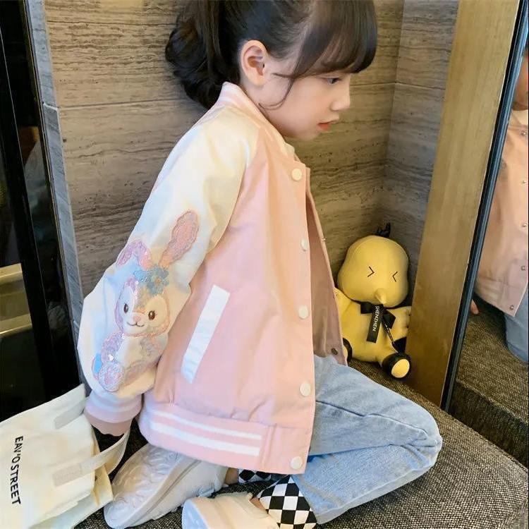 Cô gái áo khoác mùa xuân mùa thu phong cách mới trẻ em quần áo mùa thu người ảnh hưởng đường phố chiên phim hoạt hình đồng phục bóng chày cô gái nhỏ áo khoác dài-tay áo