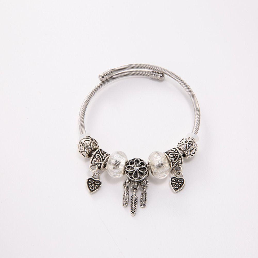 HEALMEYOU Vòng Đeo Tay Hình Dreamcatcher Bằng Hợp Kim Phối Lông Vũ Tua Rua Mở Thanh Lịch Làm Quà Sinh Nhật