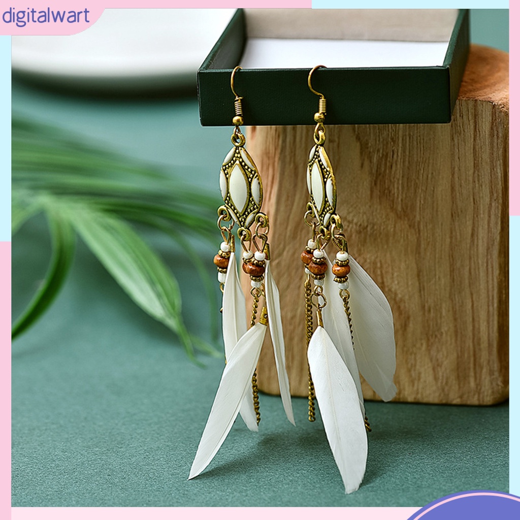 1 Đôi Bông Tai Dáng Dài Hình Lông Vũ Nhiều Màu Thời Trang Dự Tiệc