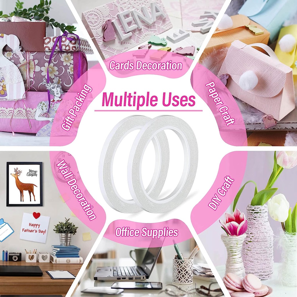 Set 1 / 5 Băng Keo Hai Mặt Siêu Mỏng 8M 6 / 10 / 18 / 30mm Màu Trắng Tiện Dụng Cho Học Sinh / Văn Phòng