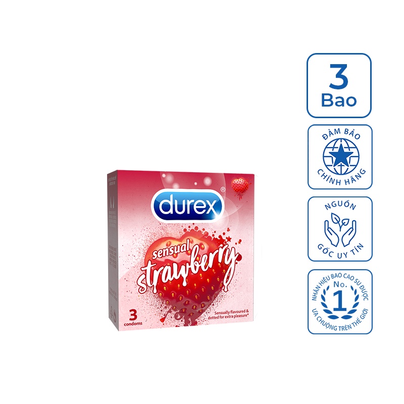 Combo 2 hộp bao cao su Durex sensual strawberry hộp 3 cái Extate Official Mall