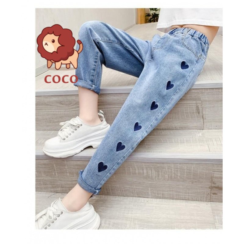 Quần Jean Dài Dáng Rộng Cỡ Lớn Phong Cách Phương Tây Thời Trang Xuân Thu Xinh Xắn Cho Bé Gái