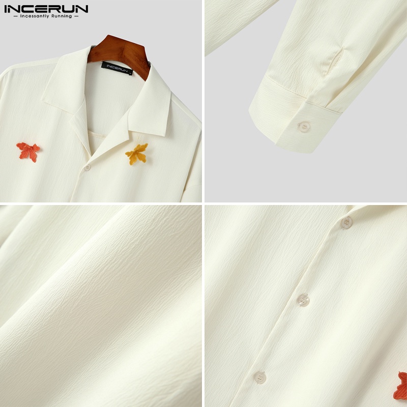 INCERUN Áo Sơ Mi Dài Tay Họa Tiết Hoa Phong Cách Hàn Quốc Cho Nam