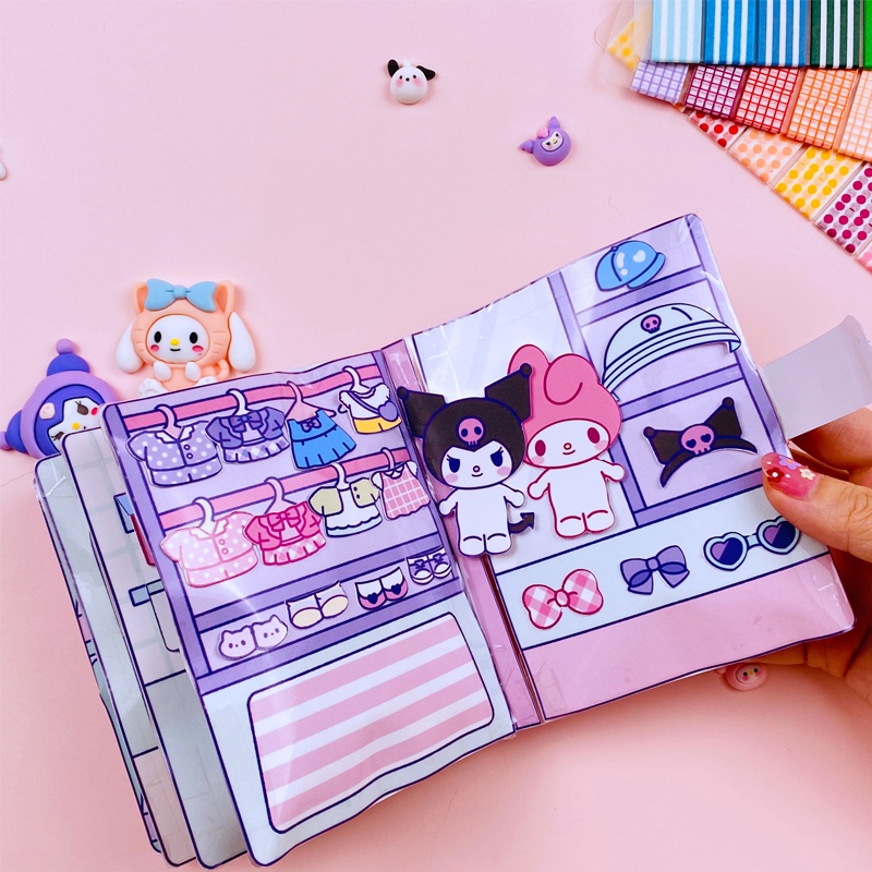Sanrio quiet book mymelody kuromi hellokitty spongebob momoko crayon shin-chan anime house câu đố dành cho trẻ em handmade paper doll house kids gift