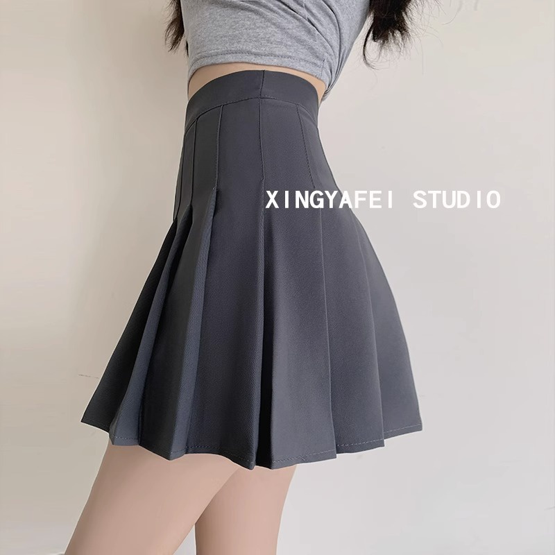 Chân Váy Chữ a Lưng Cao Xếp Ly Màu Xám Thời Trang Mùa Hè Cho Nữ