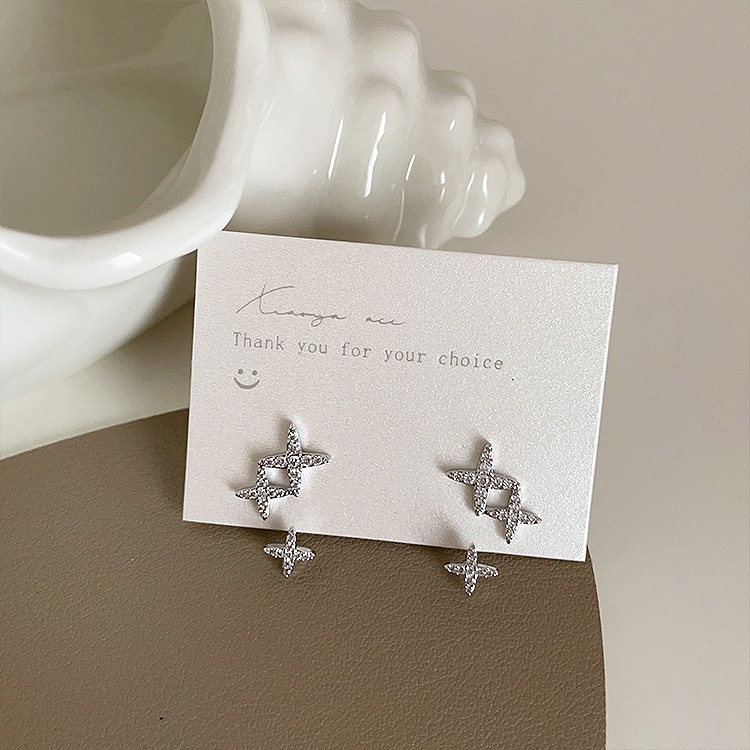 Bông Tai Thiết Kế Hai Lớp Hình Ngôi Sao Đính Đá Zircon Đơn Giản Độc Đáo Dễ Phối Đồ Thời Trang