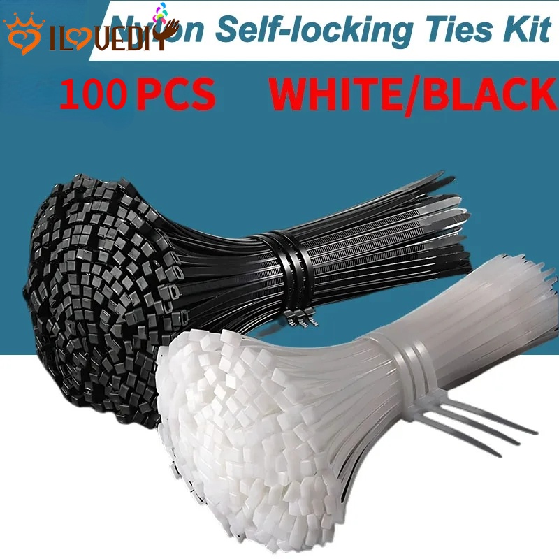 Set 100 Dây nylon Buộc Dây Cáp nylon / Nhựa Đa Năng Màu Đen
