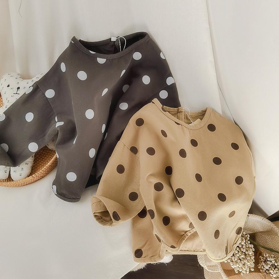 Áo Thun Cotton Tay Dài Họa Tiết Chấm Bi Phong Cách Hàn Quốc Thời Trang Xuân Thu Cho Bé Gái