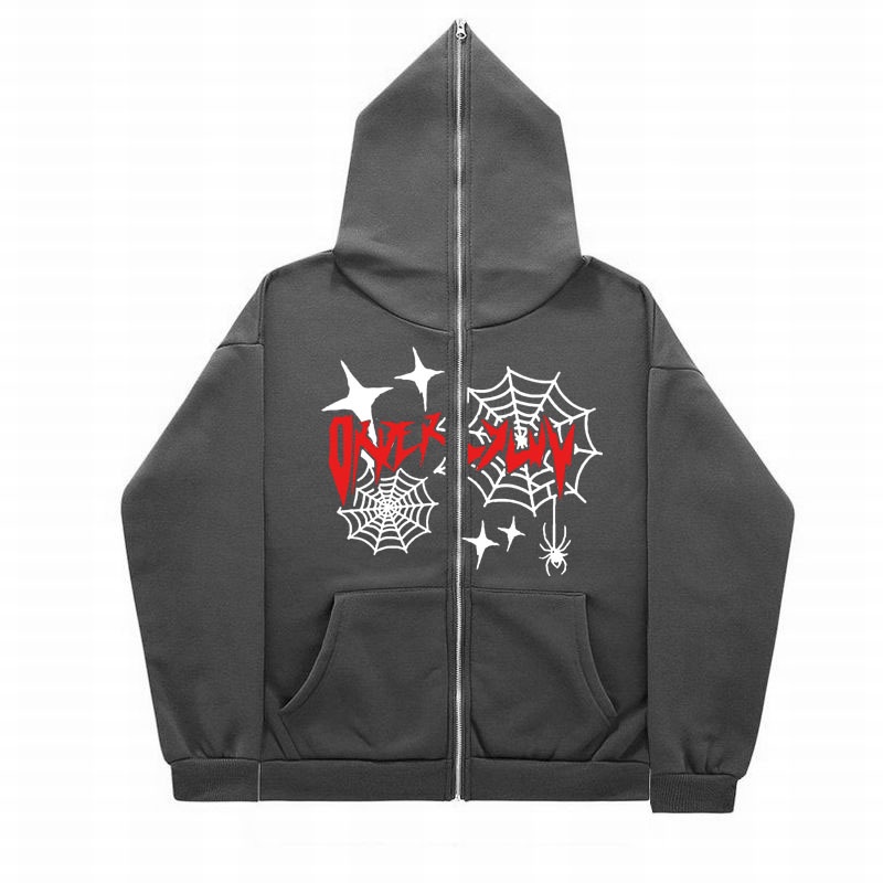 Áo Hoodie Có Khóa Kéo In Hình Mạng Nhện Thời Trang Harajuku Gothic Harajuku Cho Nam Và Nữ