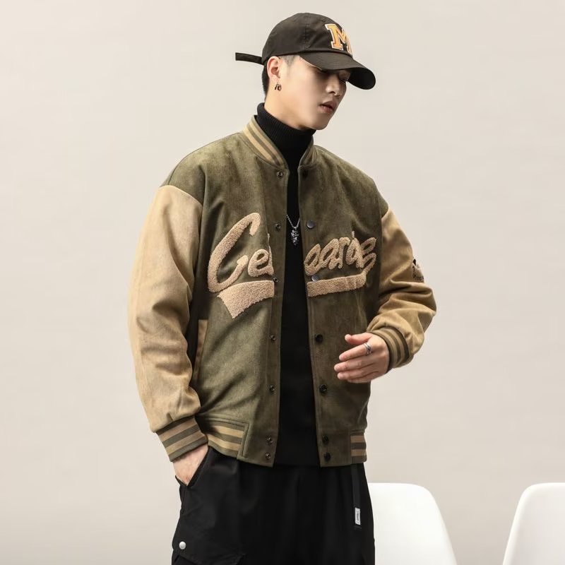 Áo Khoác Bóng Chày Da Lộn vintage Thời Trang Xuân Thu Mới Cho Nam