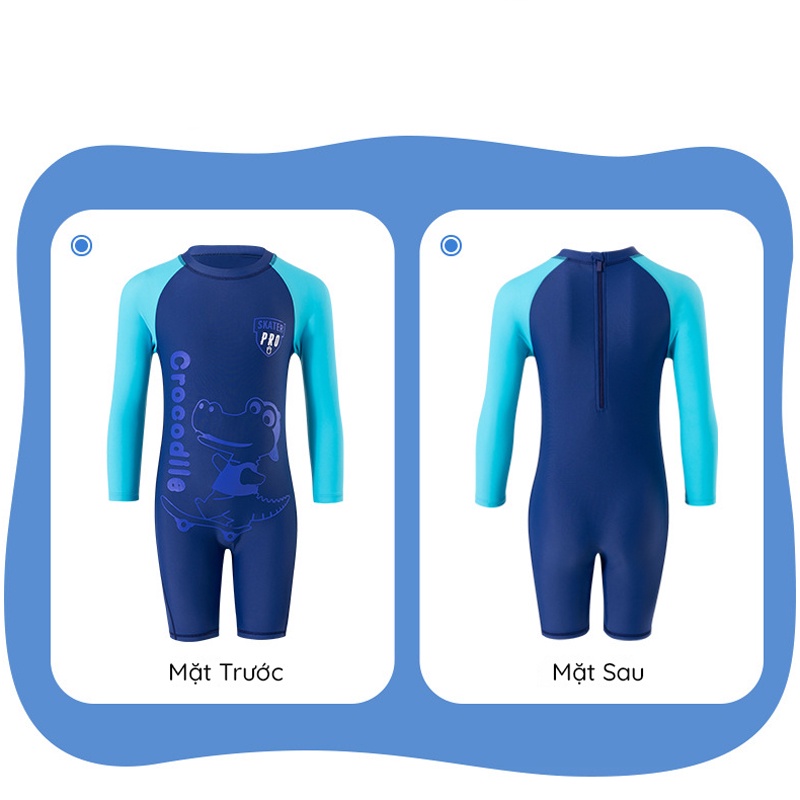 Đồ bơi bé trai, liền thân tay dài chất vải chống nắng, mềm mại và co giãn có size từ cho bé từ 18kg đến 40kg