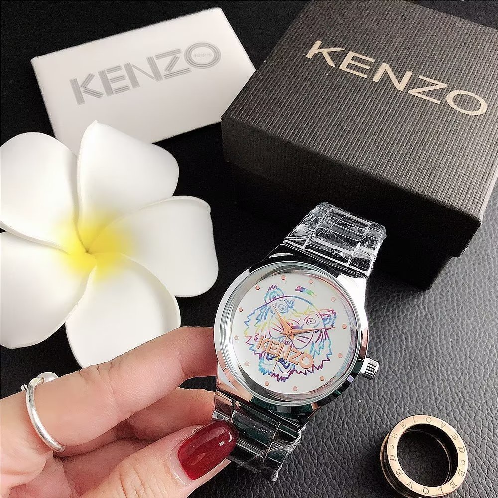 Đồng Hồ Đeo Tay Mặt Tròn In Hình Kenzo Dây Da Thời Trang Cho Cặp Đôi