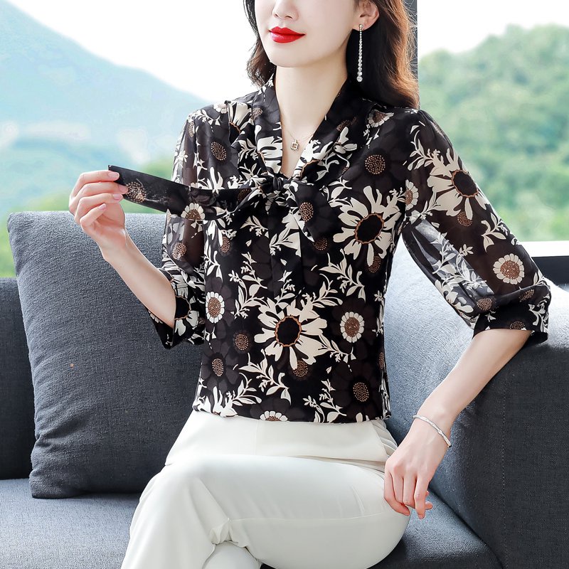 Áo Sơ Mi Chiffon Tay Lỡ 3 / 4 In Họa Tiết Thời Trang Mùa Hè Cho Nữ