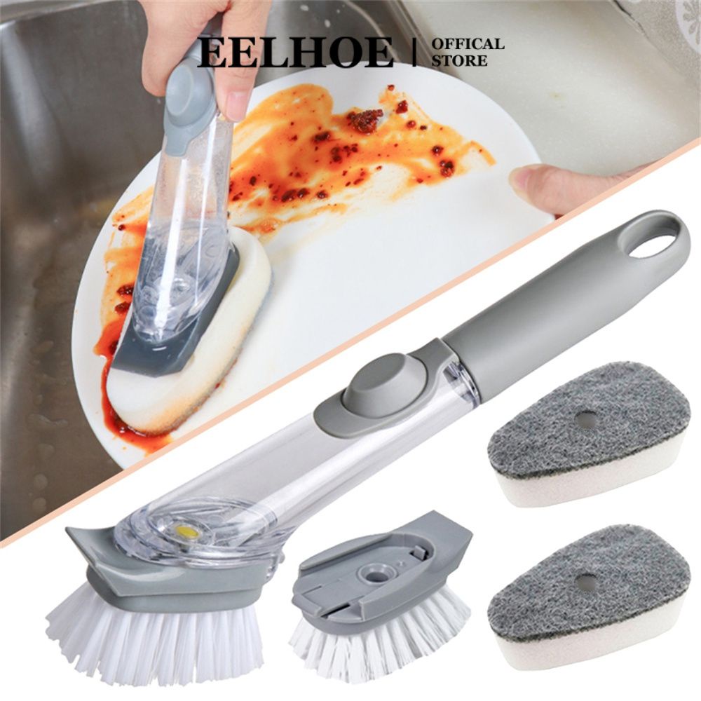 Eelhoe Plate Chổi rửa bát đĩa với bộ phân phối chất lỏng Chà rửa nhà bếp đa chức năng Miếng bọt biển lau nhà lười Dụng cụ gia đình